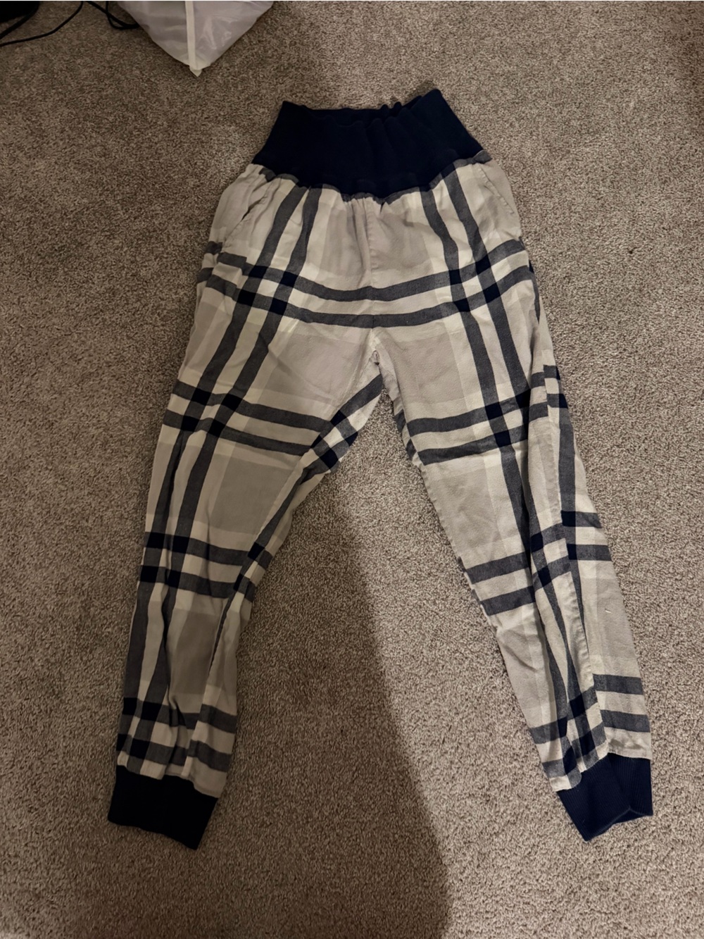 aerie Beige and Navy Plaid Jogger Pants